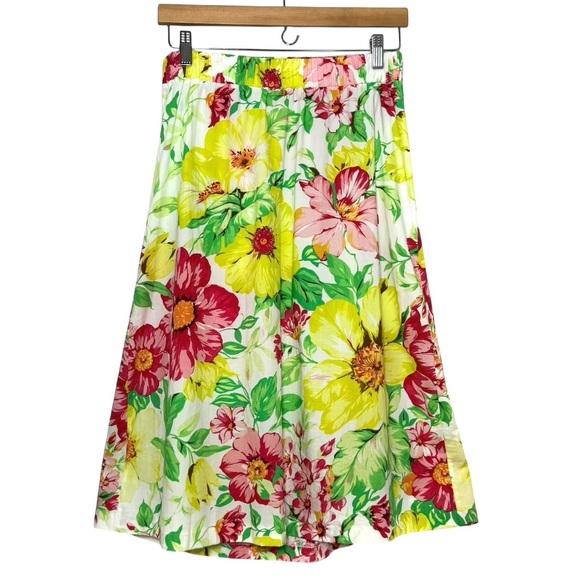 Vintage FARM Rio Floral Cotton Midi Skirt Made in Brazil Resort M - Picture 2 of 13
